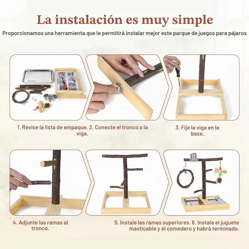 Vista 5 de Parque infantil de pájaro de madera natural Parrot Play Stand