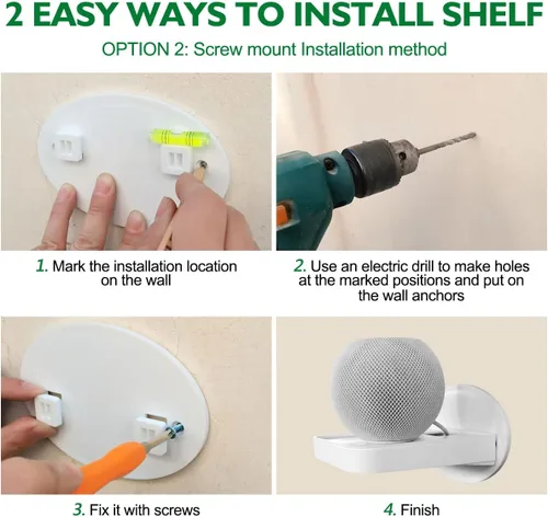 Vista 6 de Soporte de estante para enchufe, decoración de baño con gestión de cables integrada, una solución de ahorro de espacio para Homepod Mini, Google