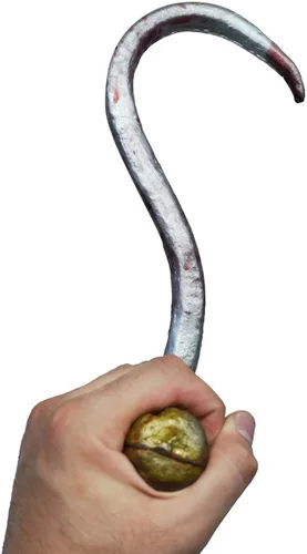 Vista 3 de Treasure Gurus - Gancho para disfraz de carnicero con sangre, accesorio para película de terror, color plateado