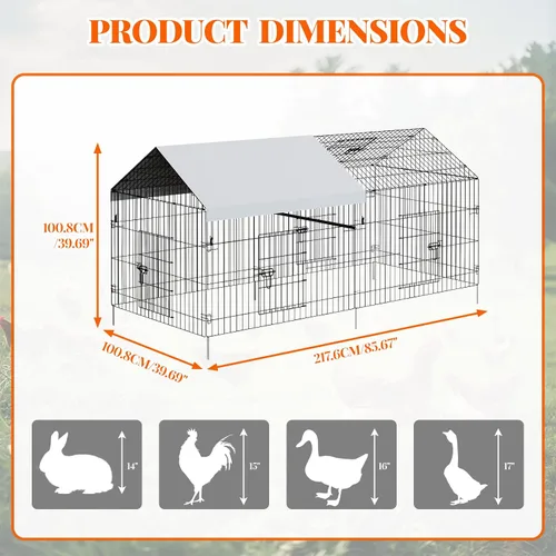 Vista 2 de Gallinero de metal, corralito de pollo para patio con cubierta, jaula portátil de metal para exteriores con 4 puertas y 1 ventana para gallina