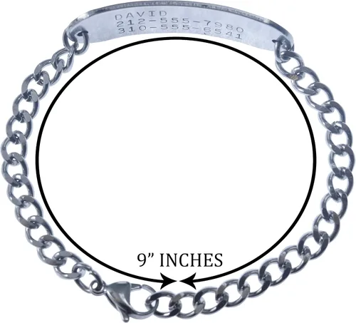 Vista 3 de Deep Stamped Personalizable, PLAVIX, pulsera de alerta médica, inoxidable, grande de 9 pulgadas ajustable (incluye grabado gratis), Acero inoxidable