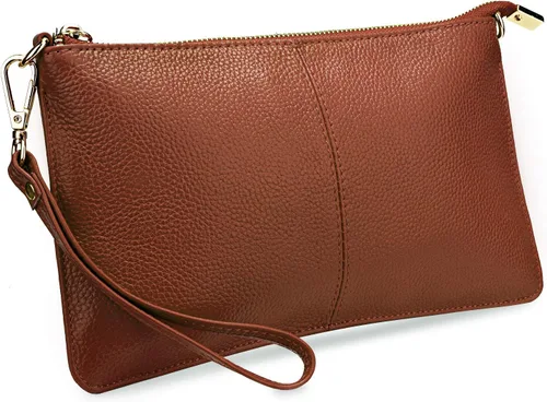 Vista 47 de YALUXE Women's Genuine Leather Wristlet Handbags Purses Clutch Wallet Bag 1- Correa de cuero blanco