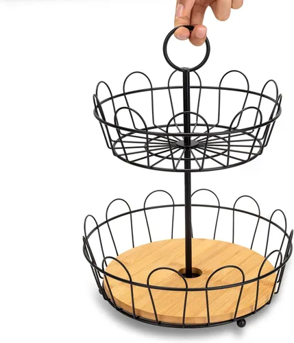 Vista 5 de HANZE Soporte de cesta de frutas de granja de 2 niveles, estante de almacenamiento de encimera de frutas y verduras, multifuncional, desmontable