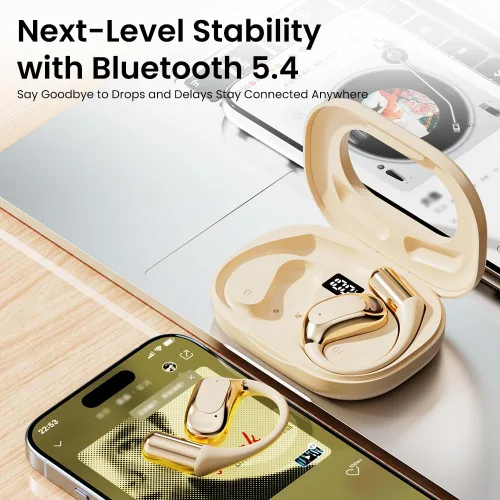 Vista 6 de Auriculares de oreja abierta, auriculares Bluetooth 5.4 deportivos con pantalla digital inteligente, tiempo de reproducción de 40 horas, llamadas
