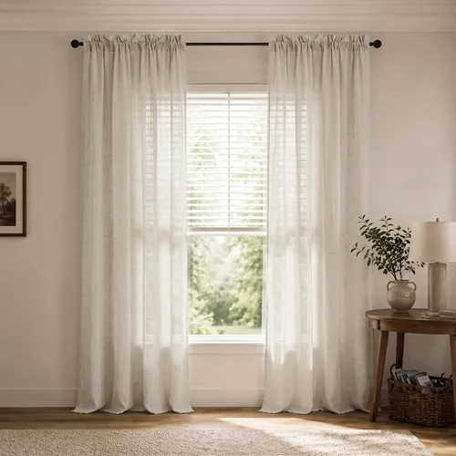 Vista 14 de Mrs.Naturall - Cortinas transparentes con bolsillo para barra de 36x63 pulgadas de lino mezclado negro