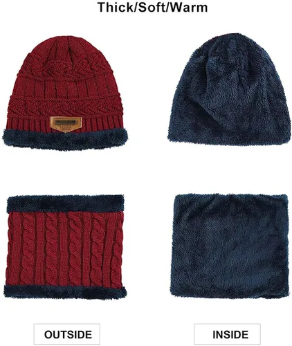 Vista 5 de MUCO Conjunto de gorros de invierno para hombre y mujer gorro de punto cálido forro polar grueso calentador de cuello para hombres y mujeres Muco