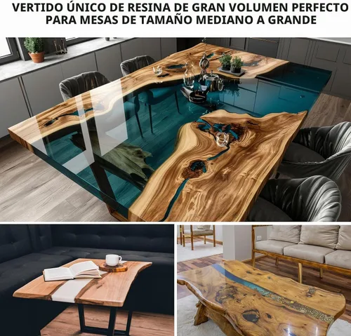 Vista 6 de Teexpert Kit de resina epoxi de 3 galones: nueva versión de resina de vertido profundo de 2 a 5 pulgadas para mesa de río de trabajo de madera