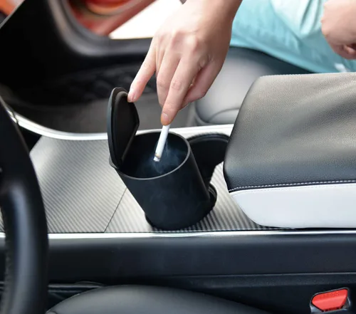 Vista 4 de Bote de basura de silicona con tapa – Portavasos para automóvil, hogar, oficina (negro)