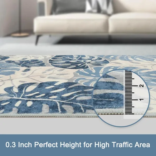 Vista 4 de Wonnitar Leaf - Alfombra de cocina de 2x3 pies, alfombra azul pequeña para baño, alfombra decorativa lavable para mesita de noche, planta