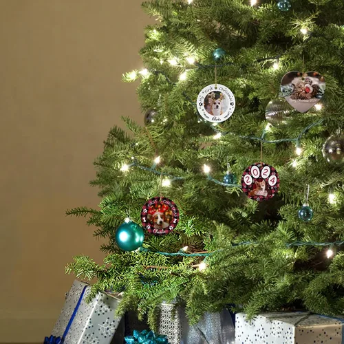Vista 4 de 4 paquetes de adornos de Navidad personalizados con foto, adornos de Navidad personalizados para perros 2023 para árbol de Navidad, cachorros