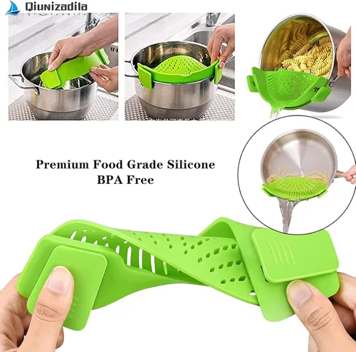 Vista 2 de 2 piezas de colador con clip, colador para ollas para pasta, carne, verduras y frutas, coladores de silicona - Se ajusta a todas las ollas y cuencos.
