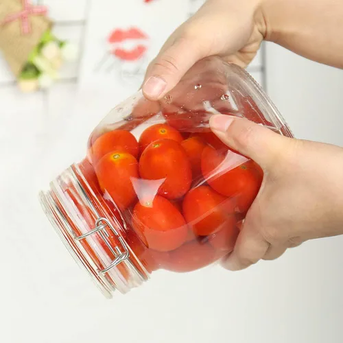 Vista 5 de Tarros de almacenamiento de alimentos de vidrio de 32 onzas con tapas herméticas de abrazadera, juego de 4 recipientes de vidrio herméticos