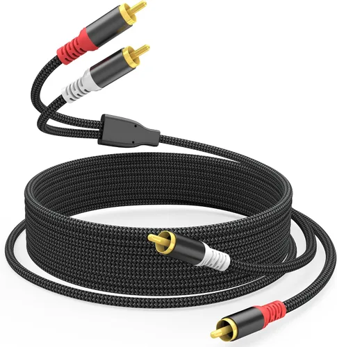 Vista 10 de HOSONGIN Cable de audio RCA de 3.3 pies, doble blindado, sin ruido, duradero, trenzado, macho a macho, cable de audio largo para cine en casa