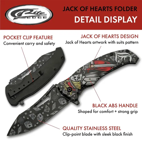 Vista 2 de 8.5 "Jack Of Hearts Skull Liner Lock EDC Cuchillo plegable con clip de bolsillo