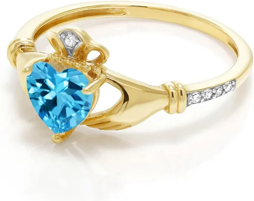 Vista 37 de Gem Stone King Anillo de compromiso claddagh celta irlandés de oro amarillo de 10 quilates con piedra preciosa en forma de corazón de 0.236 in