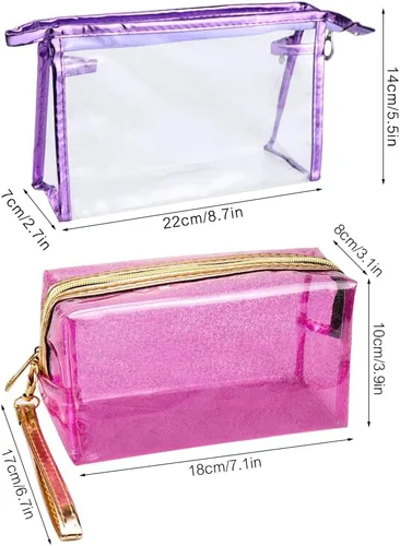 Vista 2 de Meetory 5 bolsas de cosméticos transparentes impermeables con cremallera, bolsas de plástico transparente de PVC para maquillaje, bolsa de aseo