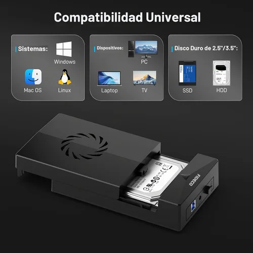 Vista 7 de FIDECO Caja de disco duro para disco duro SATA HDD SSD de 3,5 o 2,5 pulgadas, adaptador SATA a USB con ventilador de refrigeración, carcasa externa
