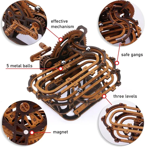 Vista 5 de Wooden.City Marble Run Mini rompecabezas 3D – Kit de modelo mecahnical de madera hecho a mano europea, laberinto de mármol para autoensamblaje,