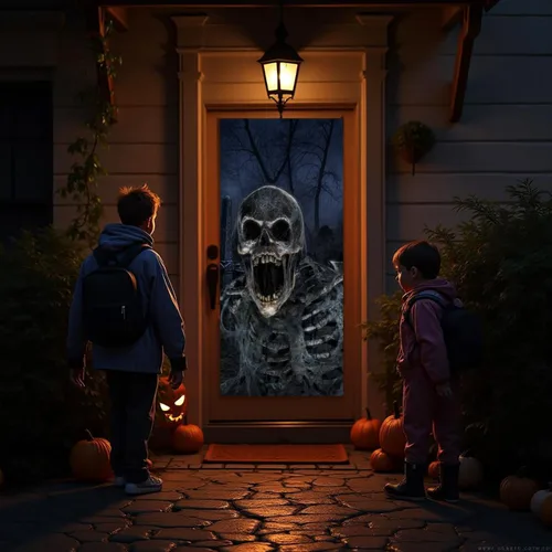 Vista 3 de AtmosFearFX Bone Chillers Halloween DVD y Reaper Brothers Pantalla de proyección de ventana de alta resolución