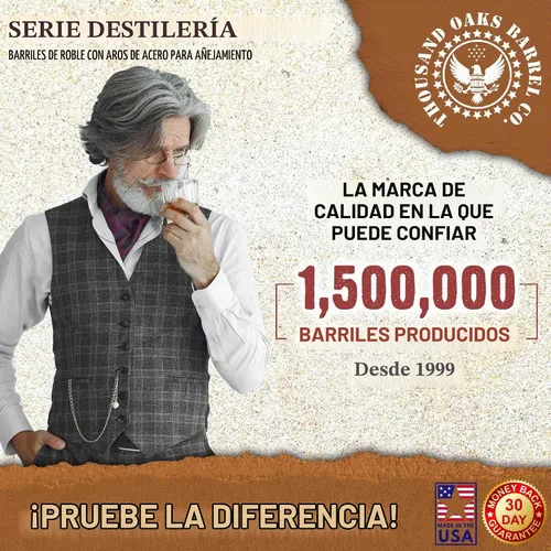 Vista 7 de Barril de envejecimiento de roble blanco americano sin barnizar de 1 litro, aros de acero, mini barril