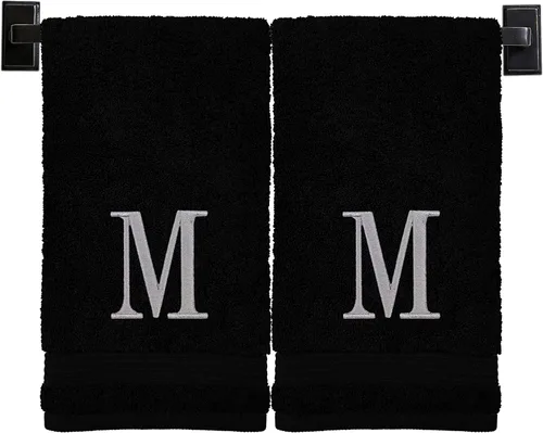 Vista 5 de Toallas de mano con monograma para baño Juego de 2 Toallas turcas genuinas Elige toalla e hilo A - Z Toallas con monograma con fuente