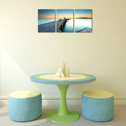 Vista 3 de Wieco Art 3 piezas de lienzo de paisaje marino impresiones de arte de pared, puesta de sol, océano, playa, pinturas para cocina, dormitorio, hogar
