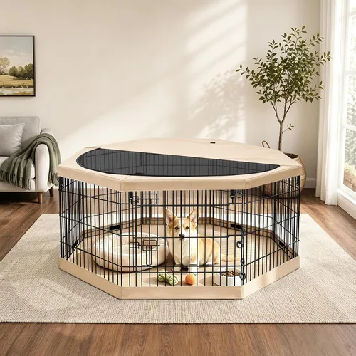 Vista 36 de PETIME - Corral plegable de metal para ejercicio de perros/Parque de juegos para cachorros con 8 paneles para interior/exterior, valla de patio