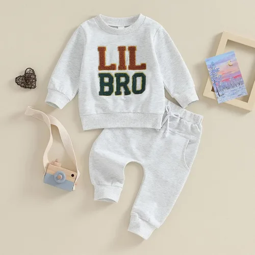 Vista 2 de Conjunto de sudadera bordada para bebé, hermano mayor, hermano pequeño, conjunto de pantalones deportivos