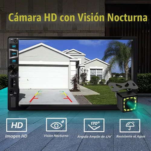 Vista 4 de Estéreo de auto doble DIN con CarPlay inalámbrico y Android Auto, radio de coche HD de 7 pulgadas con Bluetooth, entrada USB/SD/AUX, FM, SWC