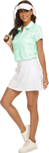 Vista 2 de MoFiz Polo de golf para mujer, de manga corta, de tenis, de secado rápido, protección solar, camisetas deportivas