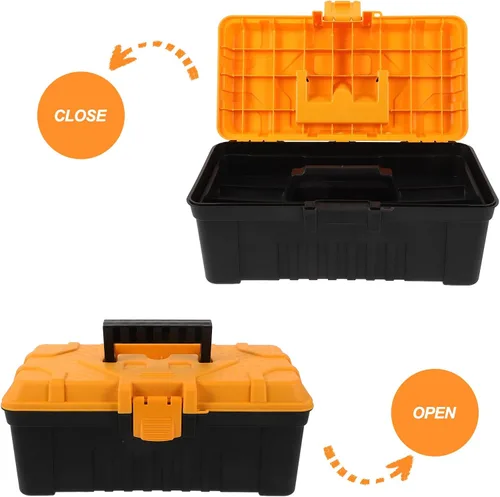 Vista 6 de Sewroro Lockable Plastic Tool Box Organizer Portable Multifunctional Tool Storage Case for Travel Camping Sturdy Construction with Reliable Locking