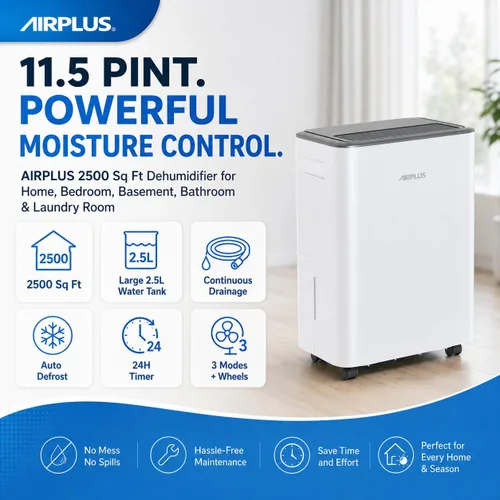 Vista 2 de AIRPLUS Max 26 pintas pequeño deshumidificador para el dormitorio del hogar