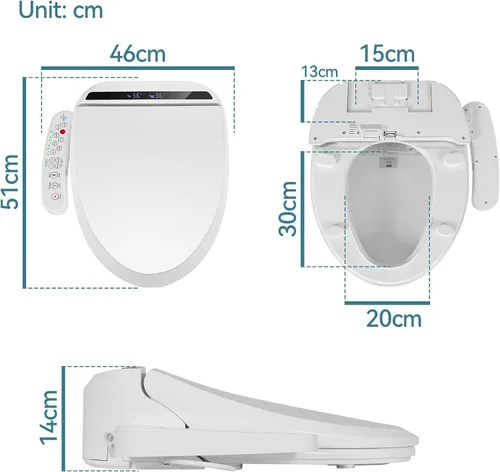 Vista 7 de YOURLITE Asiento de inodoro de bidé eléctrico con agua caliente, bidé con secado de aire caliente, asiento con calefacción con boquilla