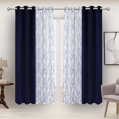 Vista 20 de BONZER Cortinas para Mezclar y Combinar - 2 Piezas de Cortinas Transparentes con Estampado de Ramas y 2 Piezas de Cortinas Opacas para Dormitorio