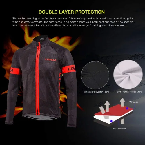 Vista 6 de Lixada Camiseta de ciclismo para hombre de forro polar térmico de manga larga para bicicleta de montaña carretera y bicicleta pantalones acolchados