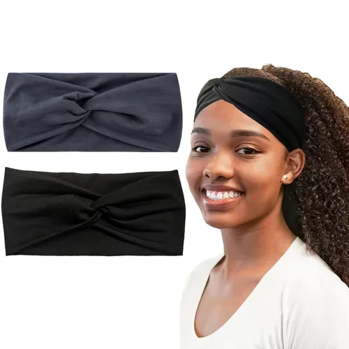 Vista 9 de Hjiaruiky 2 diademas de turbante para mujer, bohemias, elásticas, a la moda, de tela anudada, bonita, gruesa, para mujeres y niñas, color negro
