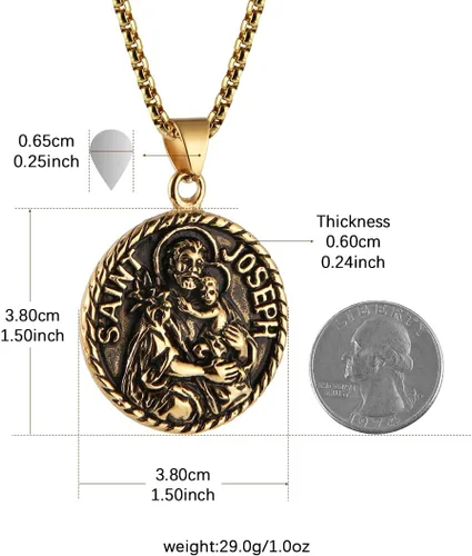 Vista 2 de Saint Joseph Collar de acero inoxidable con medalla de los santos patronos católicos, regalo de bendiciones de medallón de viajero