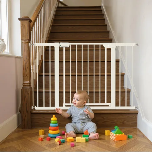 Vista 15 de Puerta magnética para bebés de 29.5 a 40.6 pulgadas para escaleras, puerta de perro montada a presión para interiores, puerta de mascotas de cierre