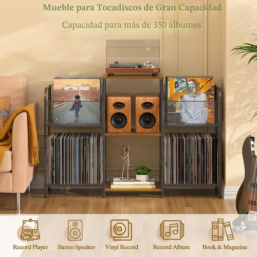 Vista 2 de 3IngSeagulls Soporte para tocadiscos con almacenamiento de vinilo, almacenamiento de discos para más de 350 álbumes, soporte para tocadiscos