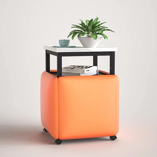 Vista 9 de Asiento de cubo 5 en 1 con ruedas giratorias y mesa de café, sillas apilables para sofá, taburete, taburete otomano anidable, para sala de estar