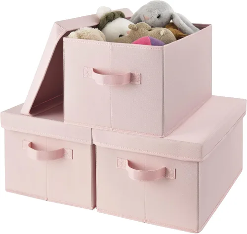 Vista 14 de GRANNY SAYS Cajas de tela con tapas, contenedores de almacenamiento con asas, contenedores de estante para organizar, cajas de almacenamiento extra