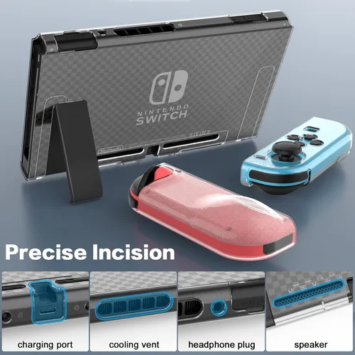 Vista 3 de HEYSTOP Funda compatible con Nintendo Switch, funda protectora de TPU suave acoplable para Nintendo Switch con protector de pantalla de vidrio