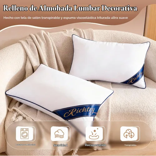 Vista 2 de Funda de cojín de espuma viscoelástica premium de 14 x 22 pulgadas - Cojín decorativo lumbar para sala de estar, sofá y sillón, 14 x 22 pulgadas