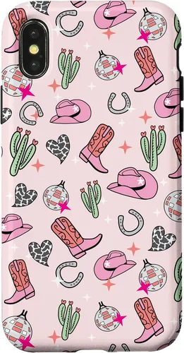 Vista 5 de Cowboy Hat & Boot & Disco Ball Pattern Pink Cowgirl Case for iPhone 17