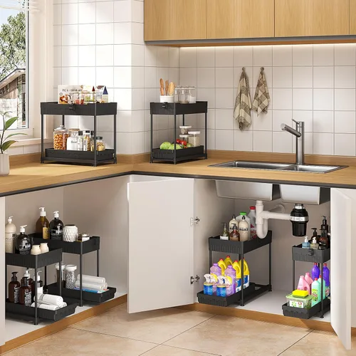 Vista 4 de Sevenblue Paquete de 4 organizadores para debajo del fregadero, organizadores de baño y almacenamiento, organizador de armario extraíble multiuso