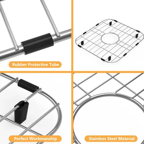 Vista 4 de Protectores de fregadero de acero inoxidable para fregadero de cocina, estante de fregadero de metal de 12.25 x 11.5 pulgadas con orificio