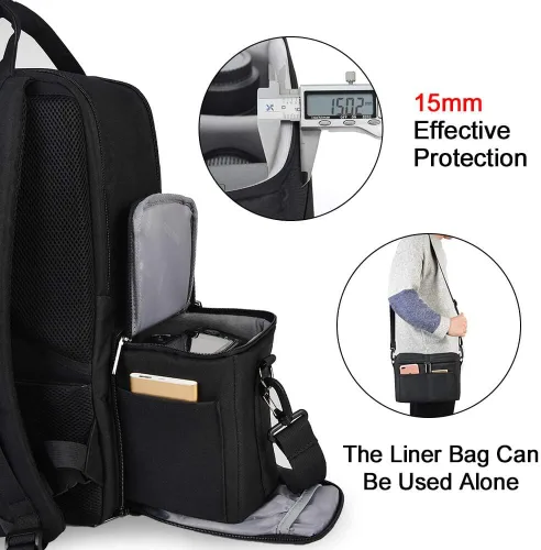 Vista 8 de CADeN Mochila para cámara DSLR, impermeable, antirrobo, con compartimento para laptop de 15.6 pulgadas, puerto de carga USB, soporte para trípode