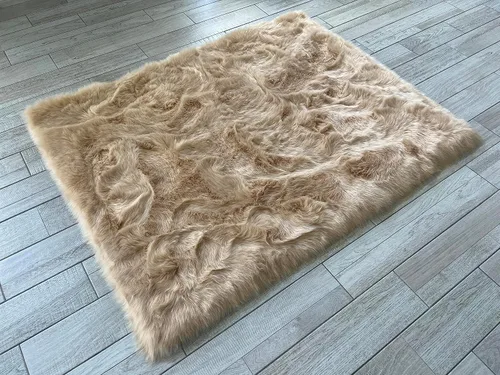 Vista 5 de LAMBZY Elegante y sofisticada alfombra rectangular de piel de oveja (beige, 2 x 3 pies)