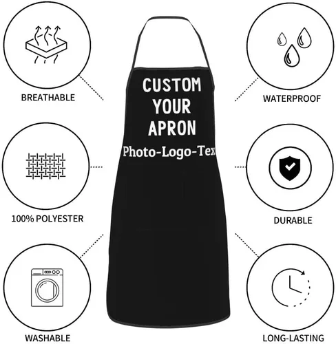 Vista 7 de Delantales personalizados para adultos, delantal personalizado con logotipo de foto, delantal impermeable con 2 bolsillos