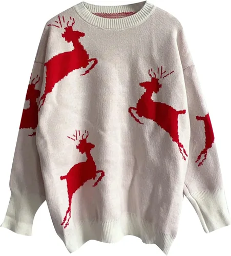 Vista 4 de Suéter de Navidad para mujer, suéter de punto de reno, elegante, suave, estampado, ropa de otoño